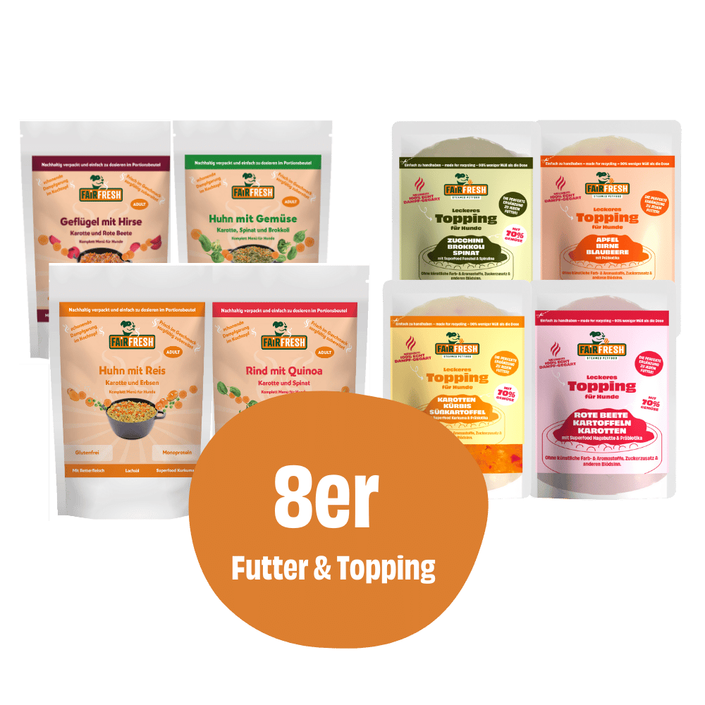 Probierpaket Futter + Toppings (jede Sorte einmal)