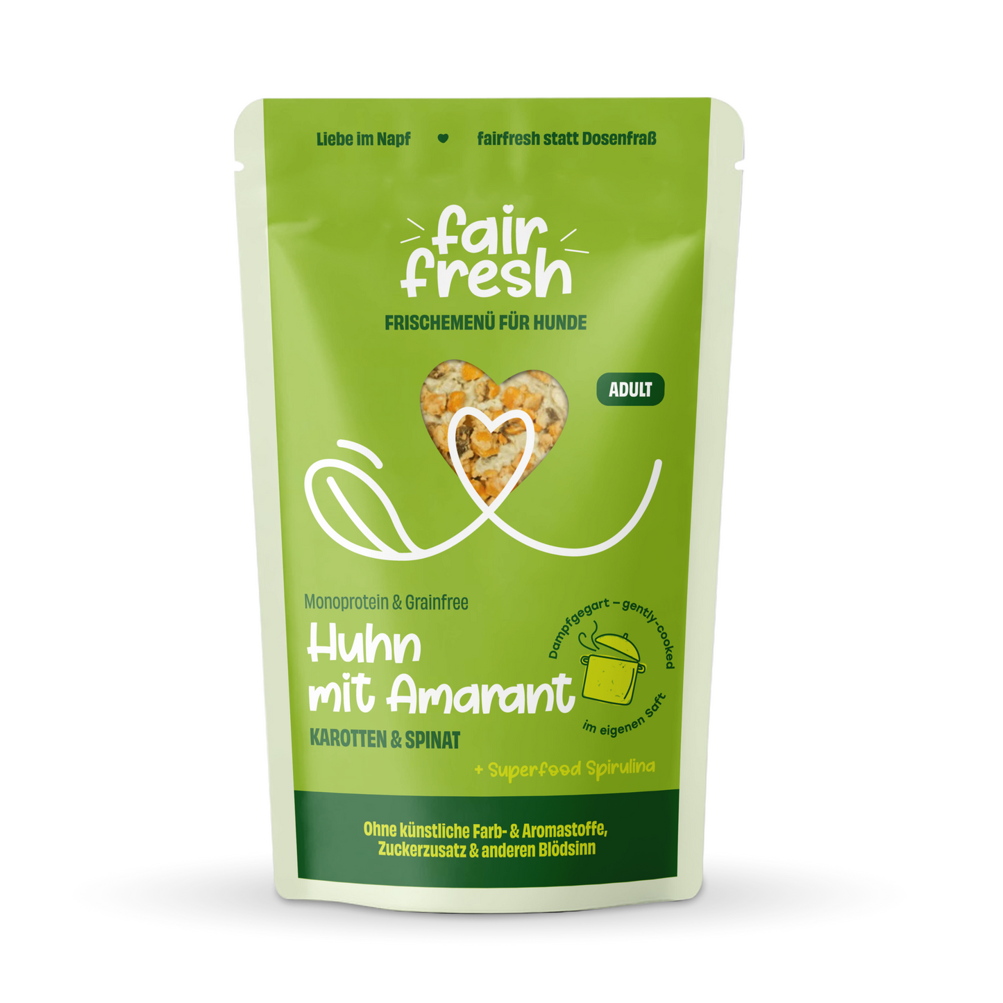 Huhn mit Amaranth, Karotten und Spinat