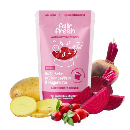 Topping mit Roter Beete, Kartoffeln und Hagebutte