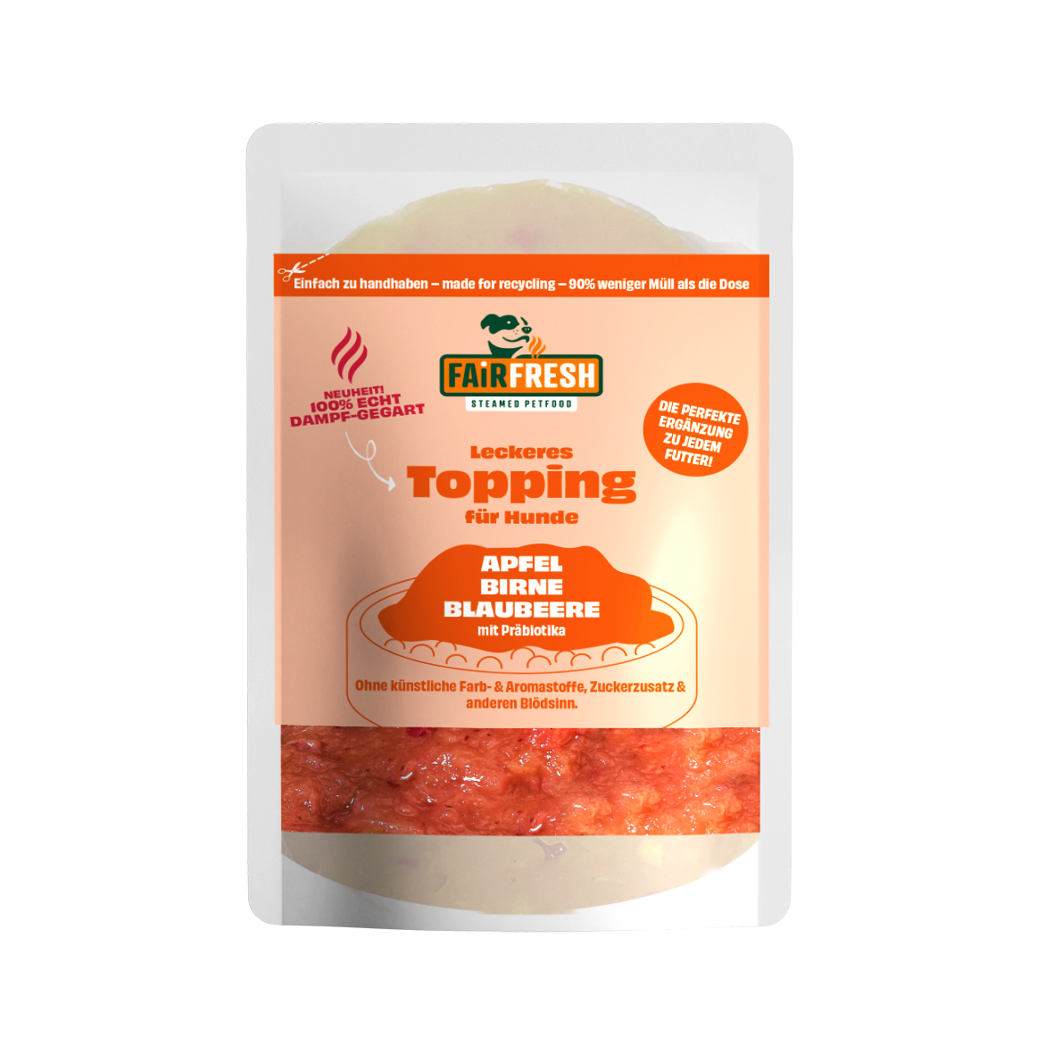 Topping für Hunde - Apfel, Birne, Blaubeere (feines Püree)