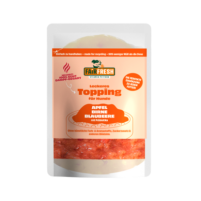 Topping für Hunde - Apfel, Birne, Blaubeere (feines Püree)