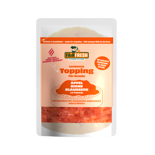 Topping für Hunde - Apfel, Birne, Blaubeere (feines Püree)