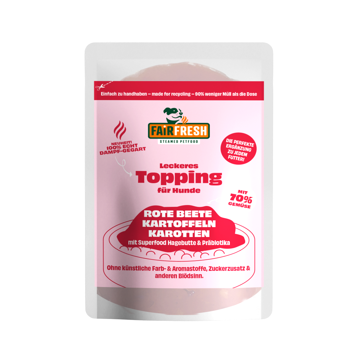 Topping für Hunde - Rote Beete, Kartoffeln, Karotten (feine Stücke in eigenem Sud)