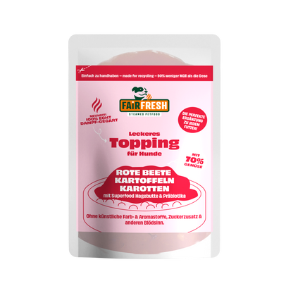 Topping für Hunde - Rote Beete, Kartoffeln, Karotten (feine Stücke in eigenem Sud)