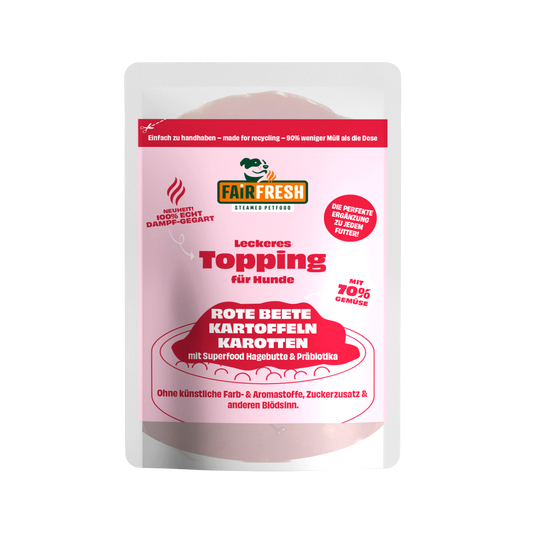 Topping für Hunde - Rote Beete, Kartoffeln, Karotten (feine Stücke in eigenem Sud)