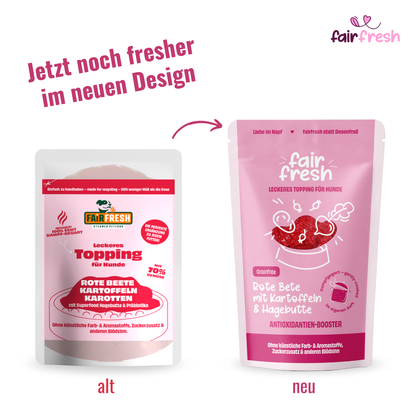 Topping mit Roter Beete, Kartoffeln und Hagebutte