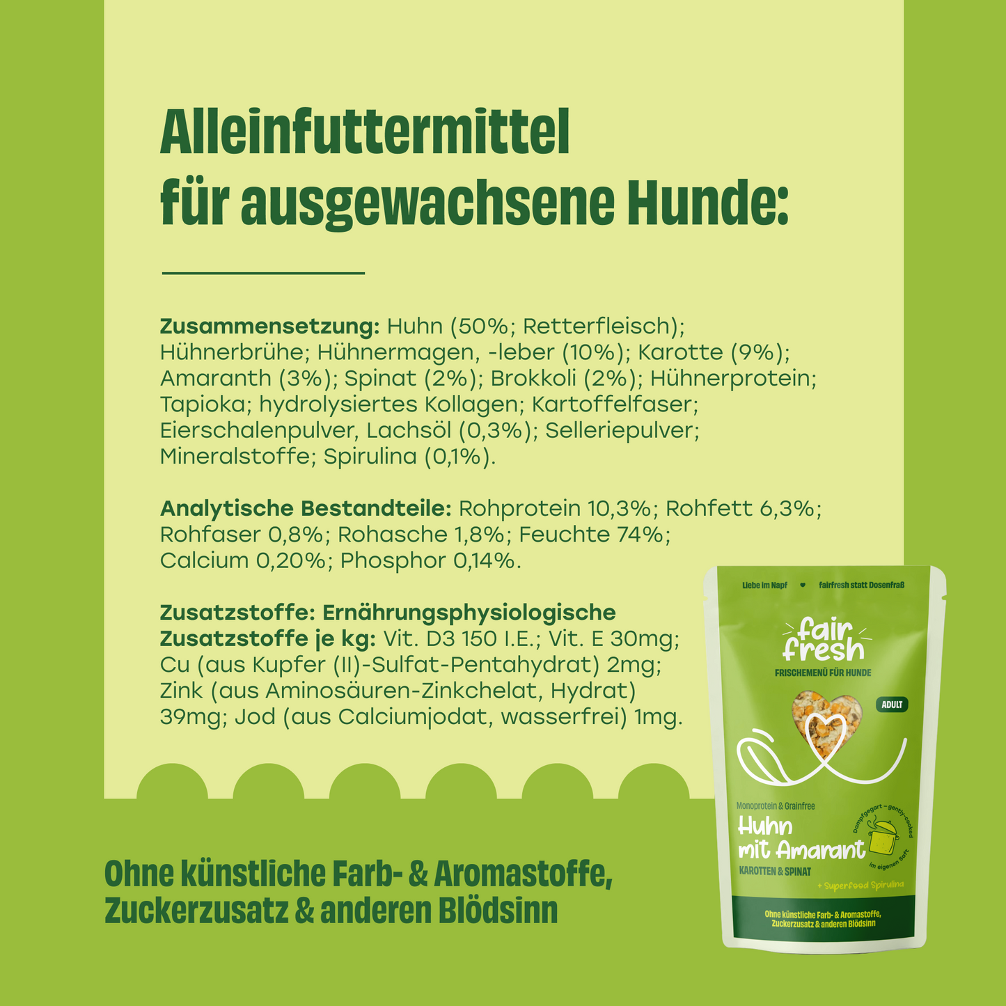 Huhn mit Amaranth, Karotten und Spinat