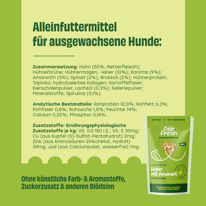 Huhn mit Amaranth, Karotten und Spinat