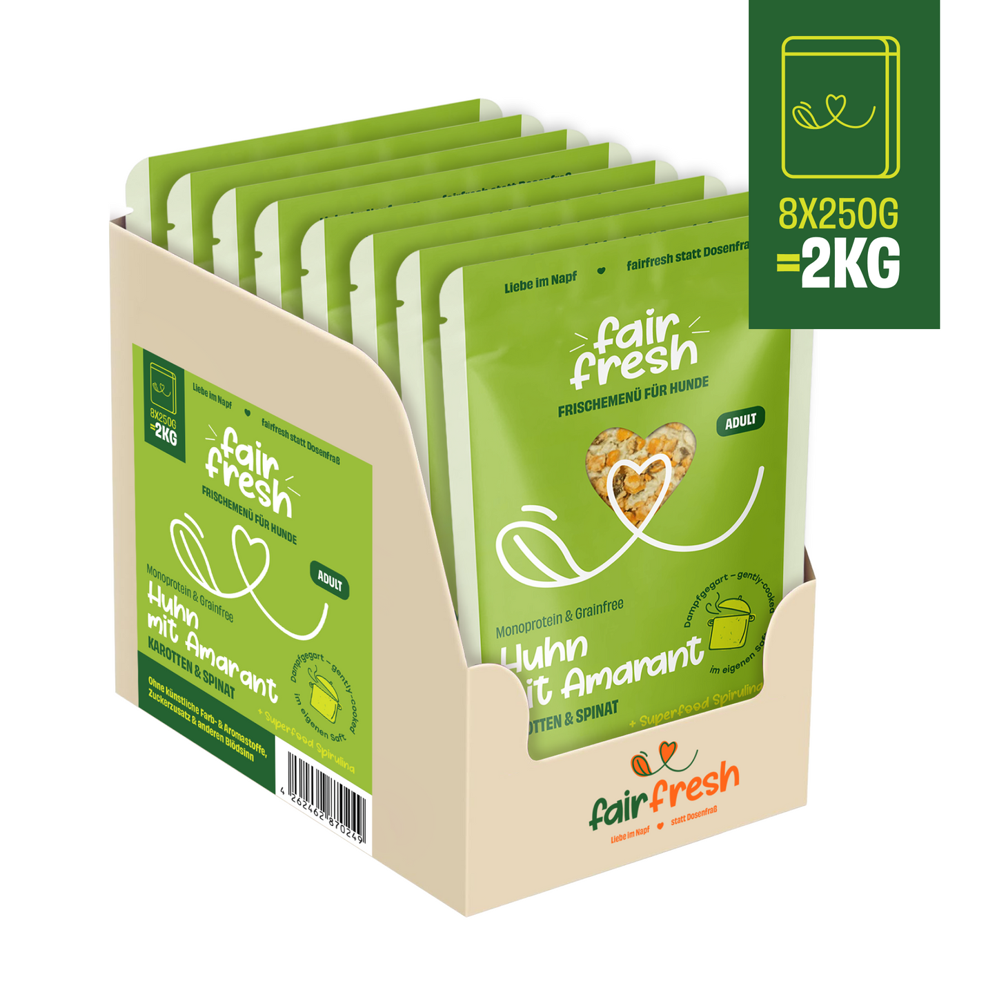 Huhn mit Amaranth, Karotten und Spinat