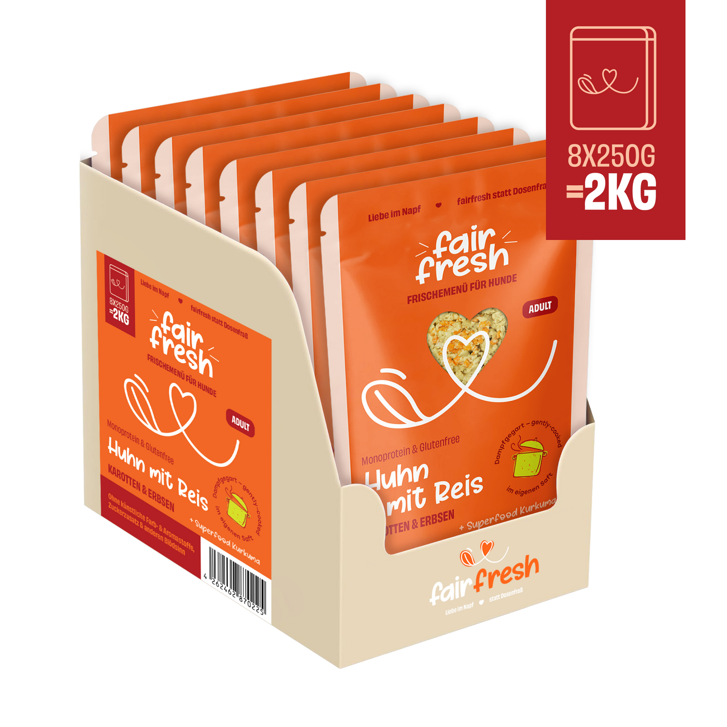 Huhn mit Reis, Karotten und Erbsen