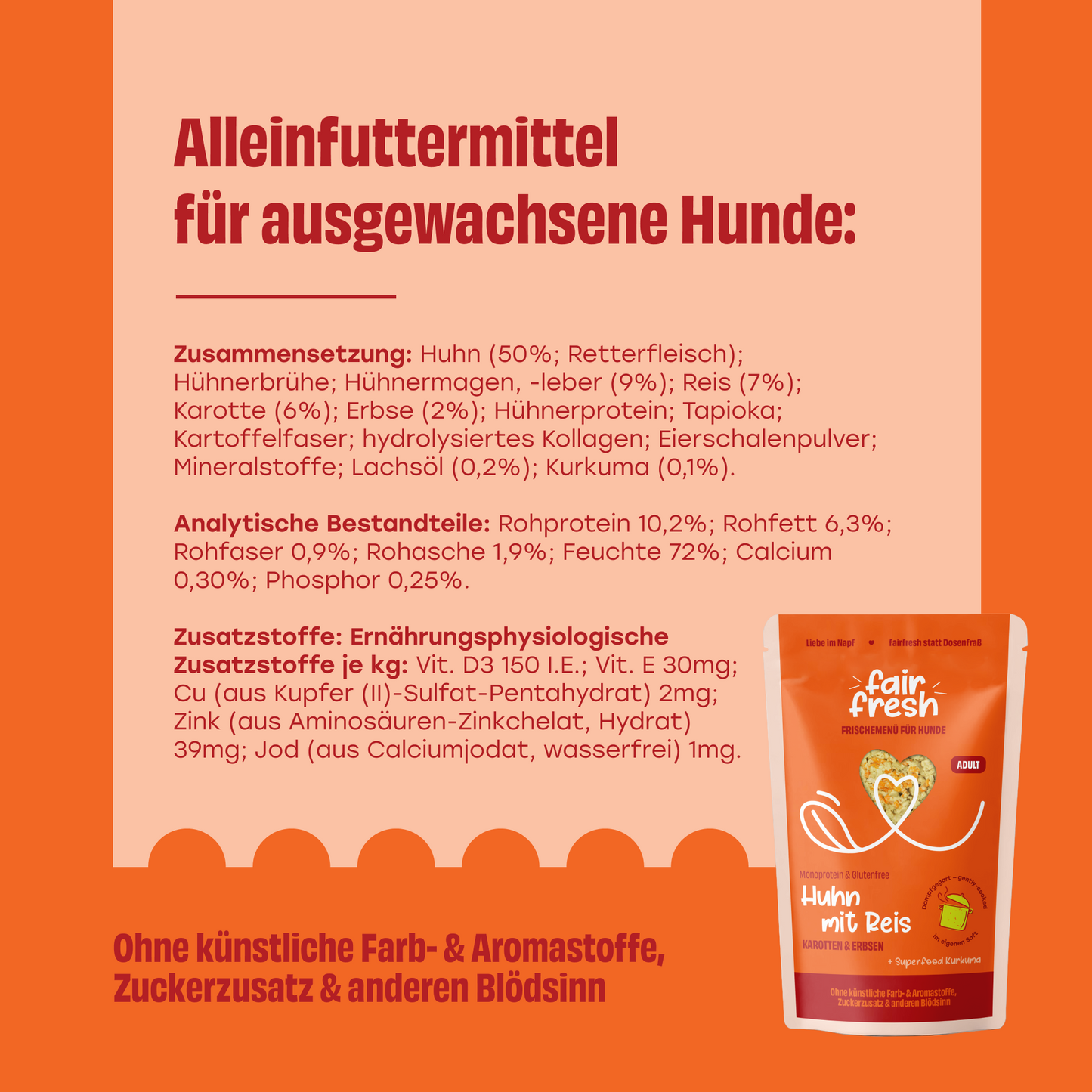 Huhn mit Reis, Karotten und Erbsen