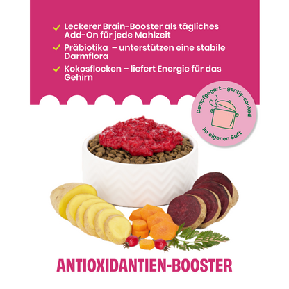Topping mit Roter Beete, Kartoffeln und Hagebutte